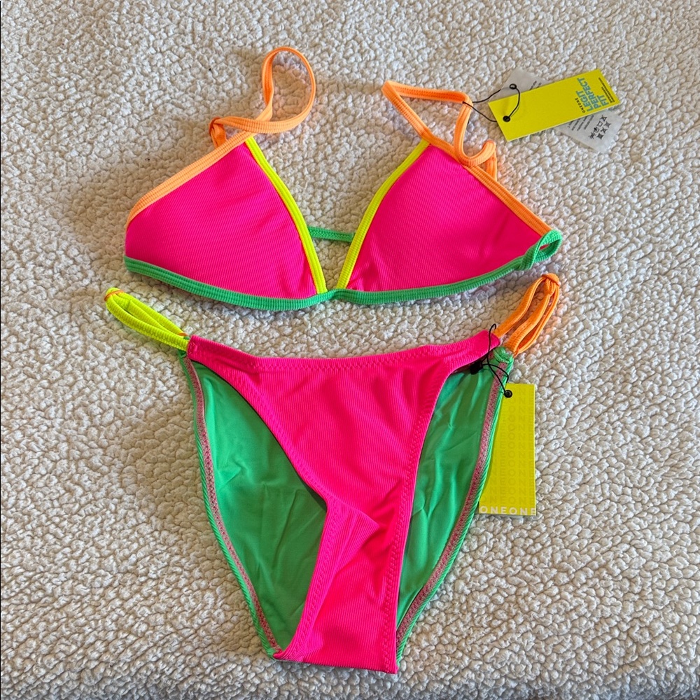 Vibrant Pink and Green Bikini Set